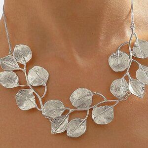 Silver Leaves Statement Necklace